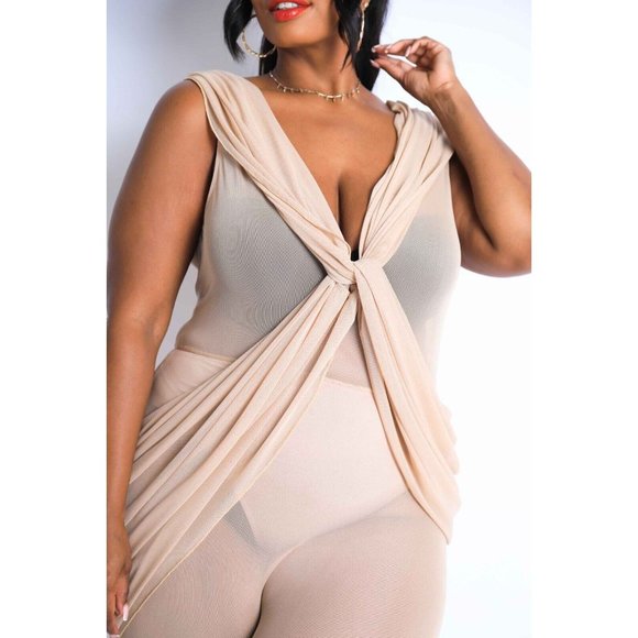 Pants - Women's Plus Size Jumpsuit Sleeveless Lightweight Draped Mesh Jumpsuit